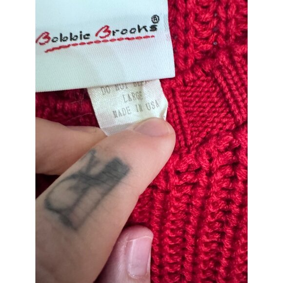 Bobbi Brooks vintage knit sweater bright red‎ ribbed cuff size L - Picture 4 of 5